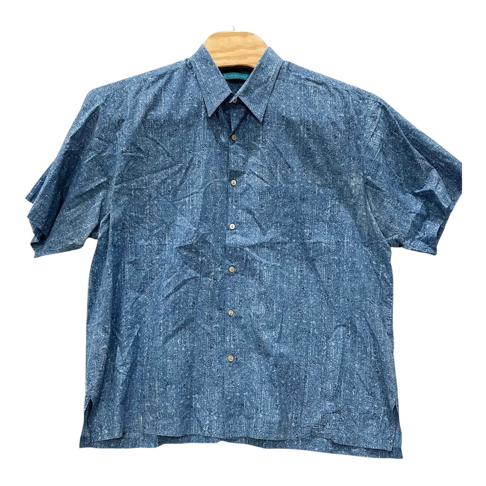 Tori Richard Mens 2XL Blue Paisley Cotton Lawn Hawaiian Shirt Made in HI - Picture 2 of 8